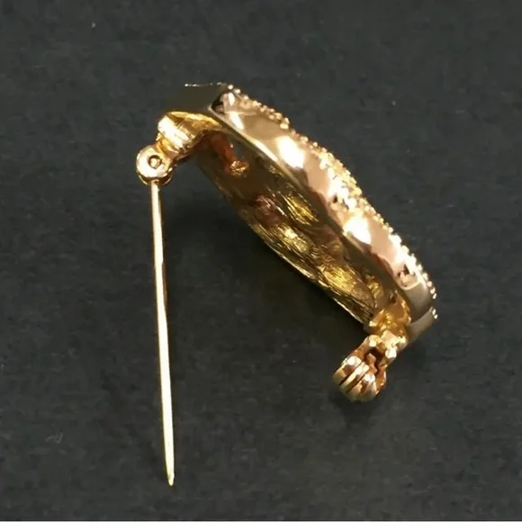 CHRISTIAN DIOR GOLD PLATED BROOCH PIN AUTHENTIC NEW WITH RHINESTONES! FLOWER! - Picture 3 of 6